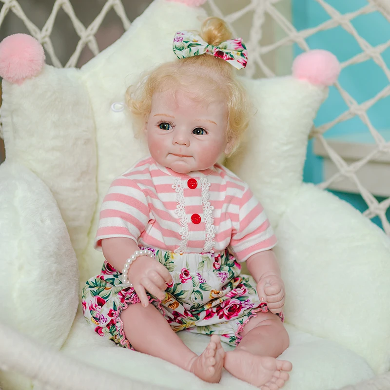 52CM Newborn Sweet Face Bebe Reborn Baby Realistic Soft Cuddly Hand Rooted Blond Hair High Quality Collectible Doll |
