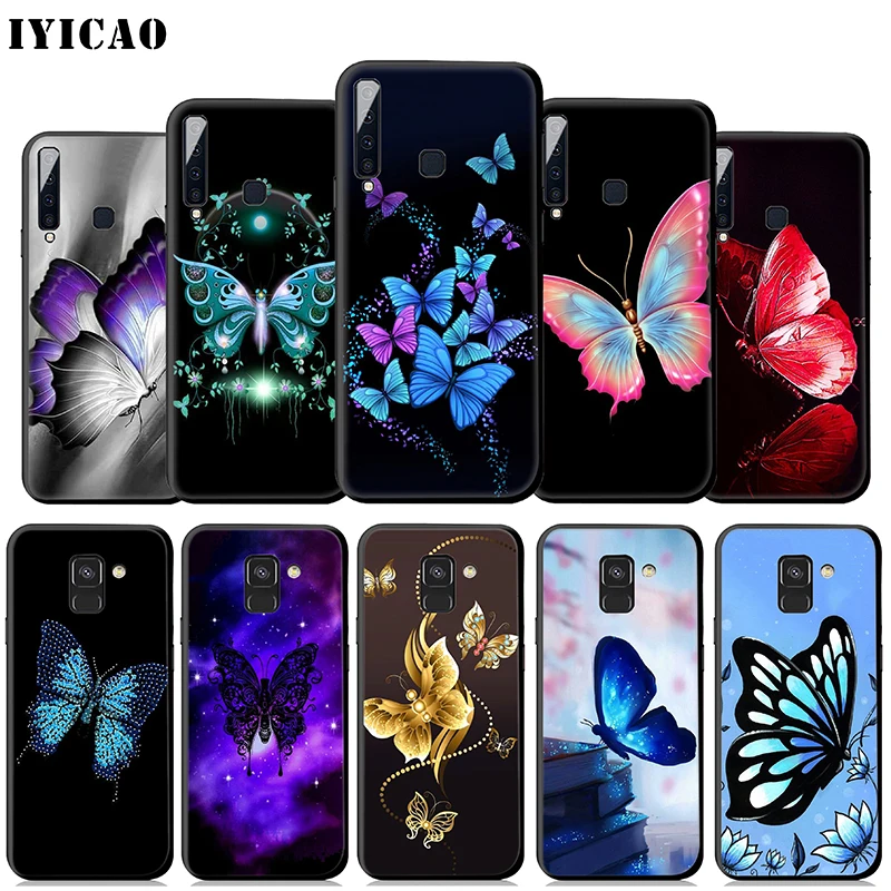 С рисунком из роз и бабочек на синий мягкий для samsung Galaxy A70s A50s A40s A30s A20s A20E A10s чехол