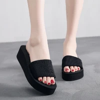 2022 summer fashion wear korean version of black one word slippers female thick soled non slip student beach sandals and slipper