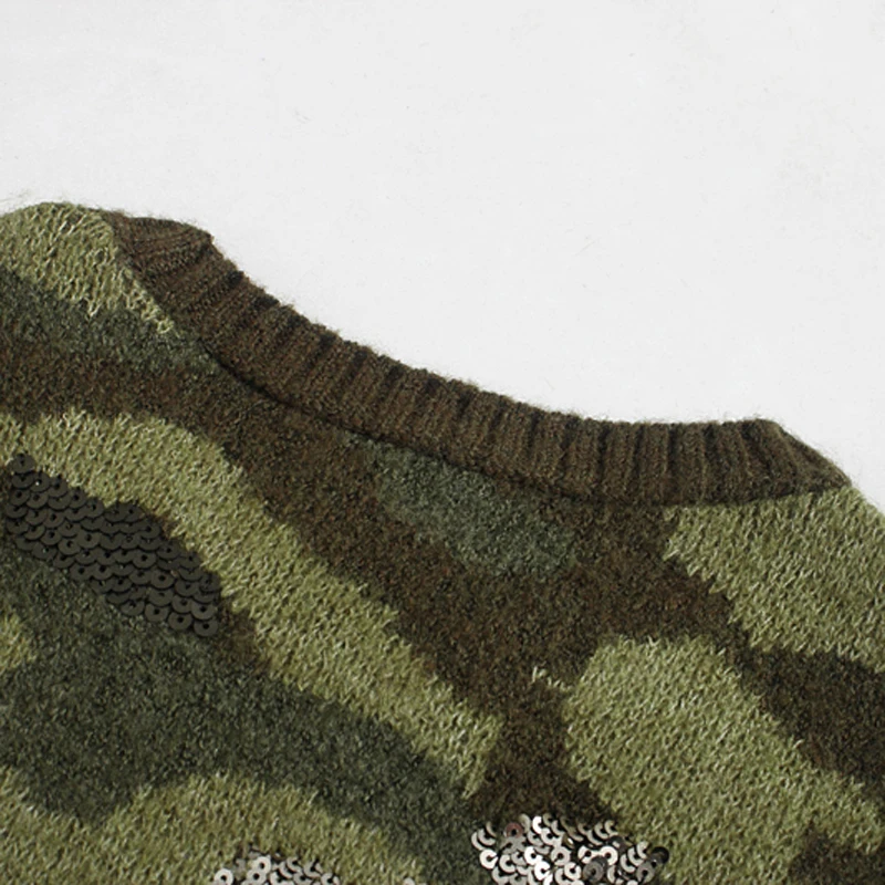 RR расшитые блестками камуфляжные свитера женские модные с круглым вырезом