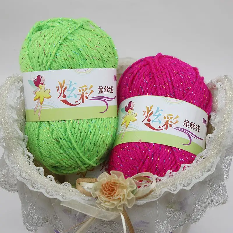 50 г/мяч 100% акриловая пряжа с цветной металлической нитью для ручного вязания