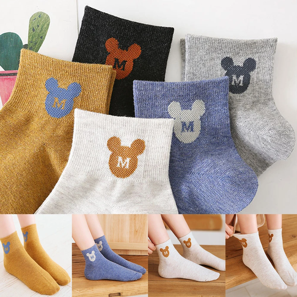 

5 Pairs Disney Mickey Head Mouse Cotton Women's Socks Trendy Girls Socks Women Harajuku Socks