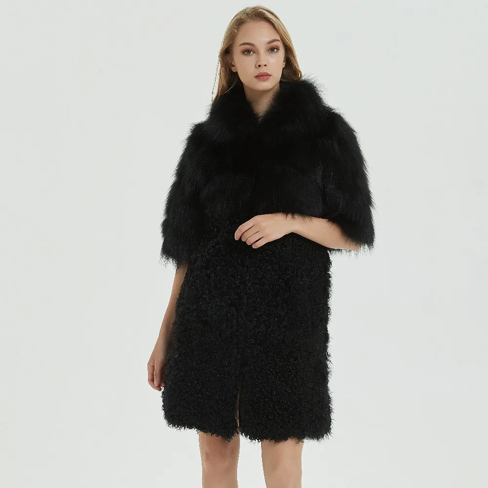 Winter Women's Fashion Fur Jacket Mink Coat Lamb Fur Coat Fox Fur Collar Jacket