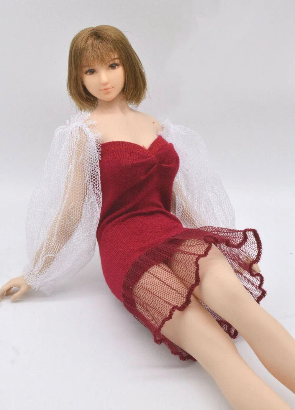 

1/6 Scale Phicen Sexy Women Wrap Chest Dress with Lace Sleeves Clothes fit 12" Female Action Figure Body Toys