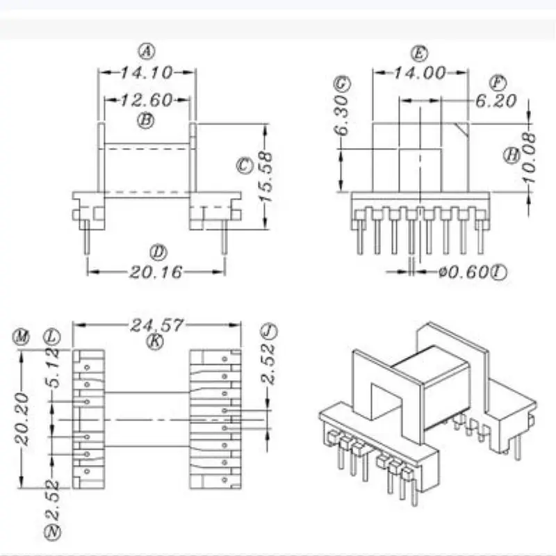 RANLO EF20 6 + 8pin Трансформеры Шпульный каркас PC40 ферритовый сердечник|Трансформаторы|