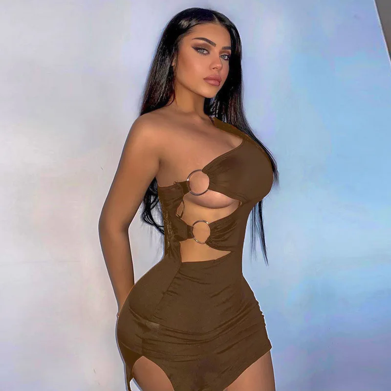 

Sexy Hollow Mini Dress Women One Shoulder Backless Club Dresses Women 21 Summer Solid Black White Slim Dress Female CX1908