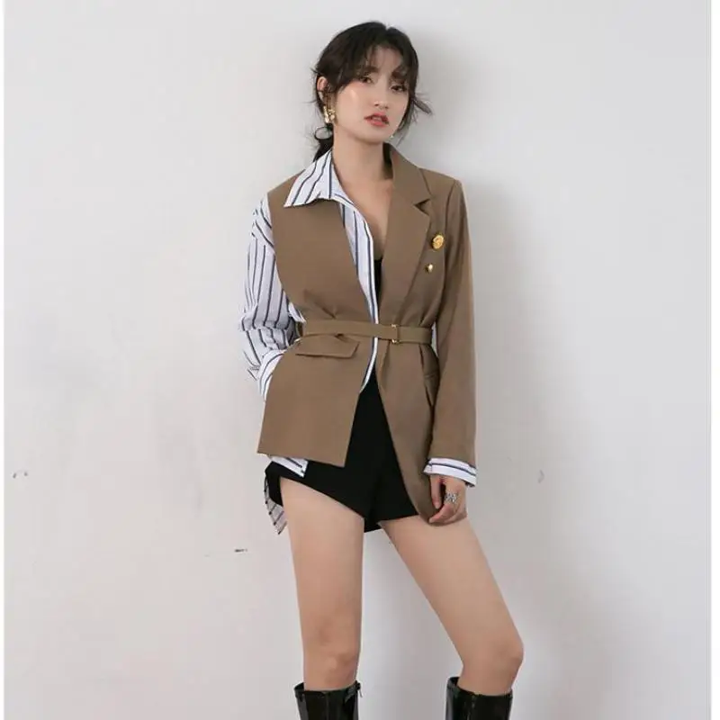 GETSRING Женский блейзер ассиметричный костюм пальто пэчворк разные цвета