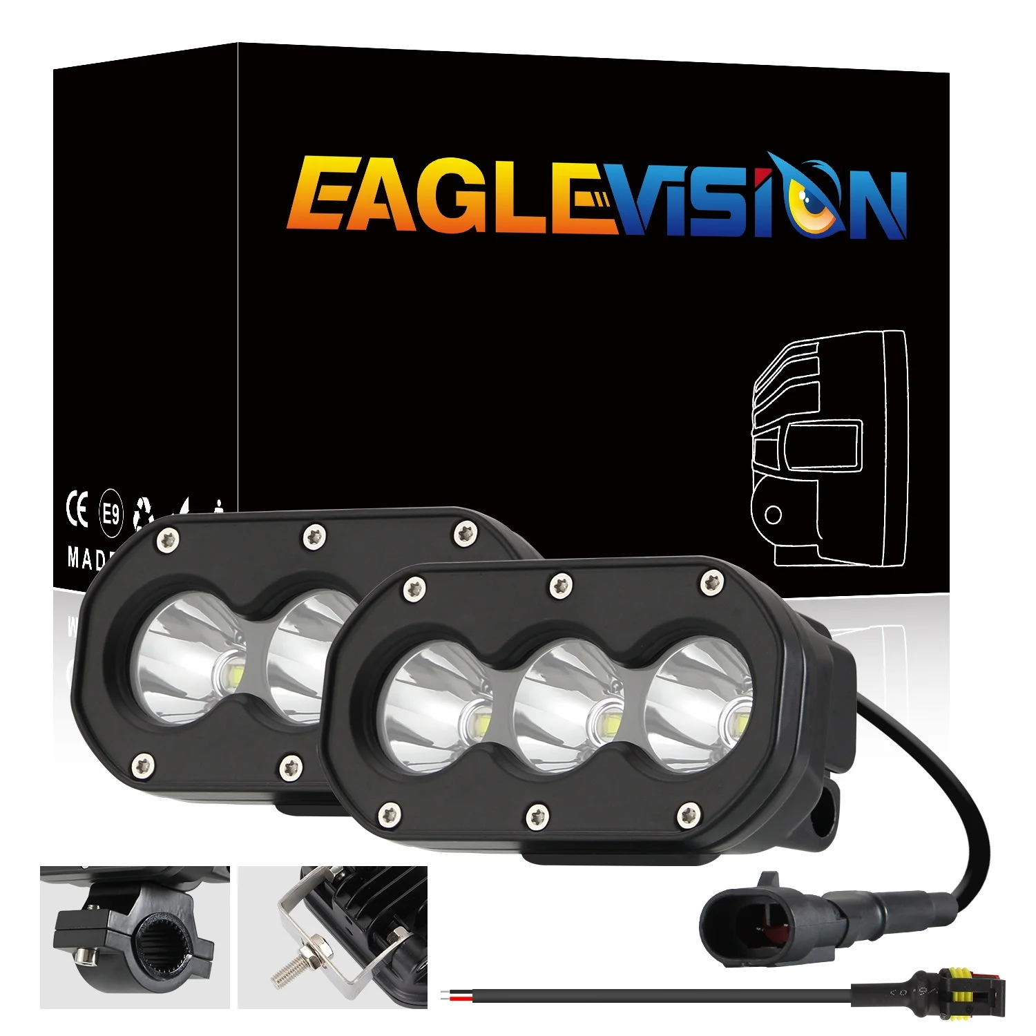 Светодиодные фары дальнего света для мотоцикла 2 шт. 60 Вт 6000 К|Передние LED-фары