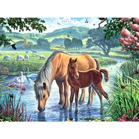 full squareround drill 5d diy diamond painting horse family 3d rhinestone embroidery cross stitch 5d home decor gift