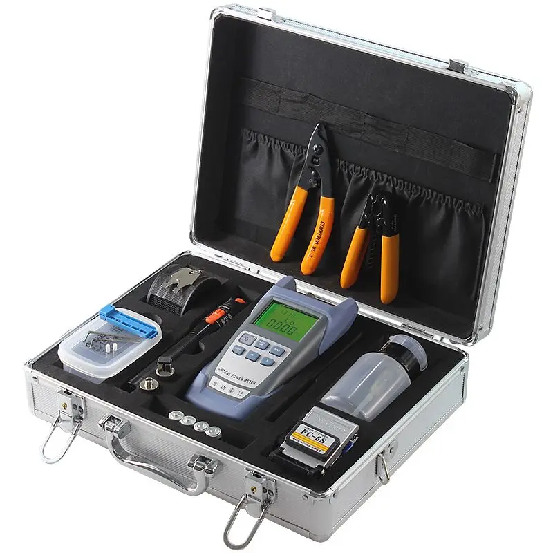 

Fiber Optic FTTH Tool Kit with FC-6S Fiber Cleaver and Optical Power Meter 10km Visual Fault Locator wire stripper