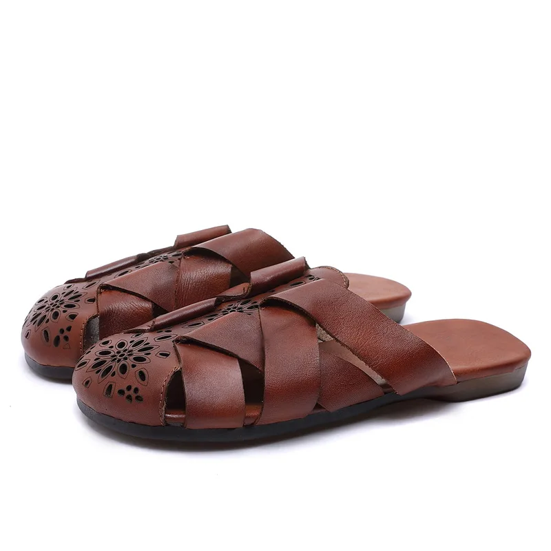 

YourSeason Ladies Outside Slides Casual Shoes Genuine Leather Concise Flat With Women Summer Slippers 2021 Handmade