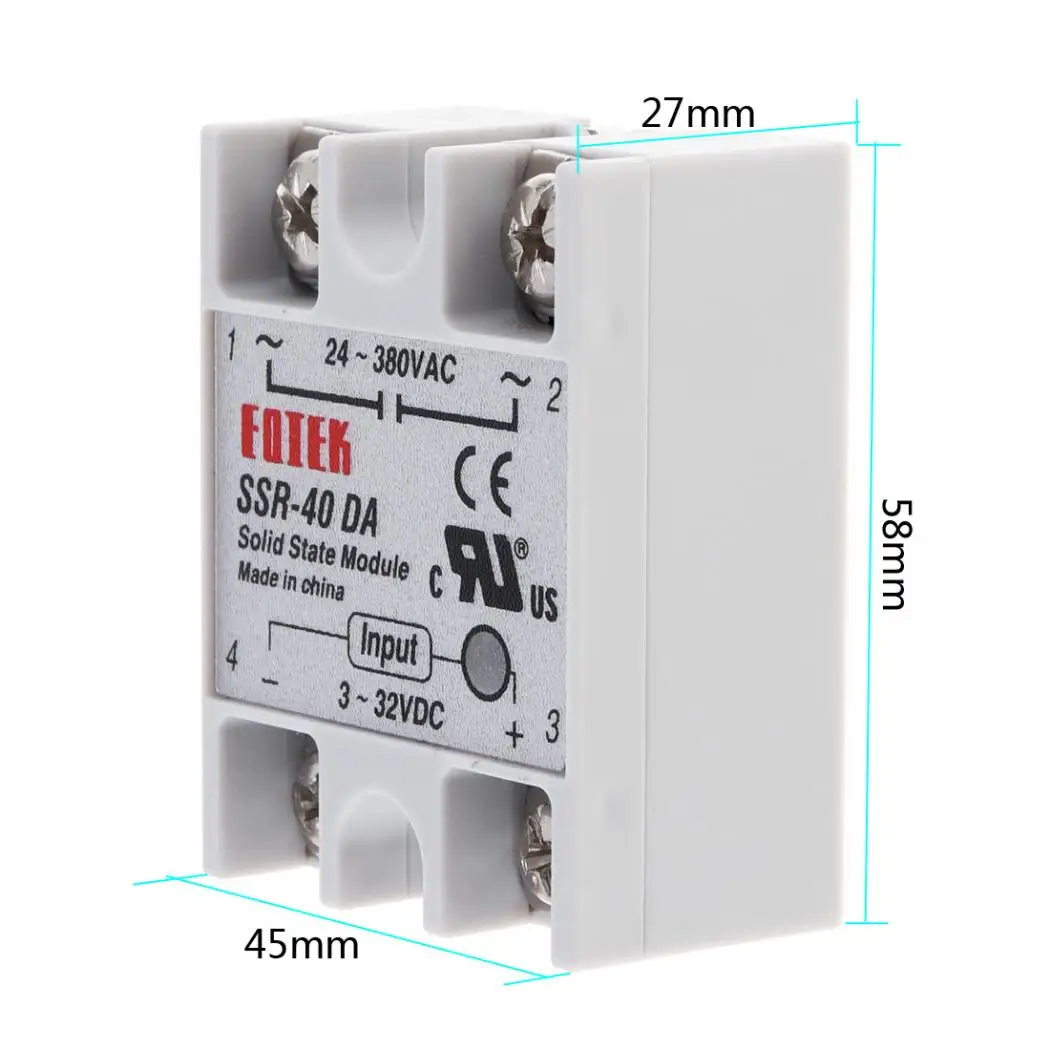 SSR-40DA 3-32V DC To 24V-380V AC 40A Durable Remote-control Machinery Fire Protection System Solid State Relay Module | Автомобили и