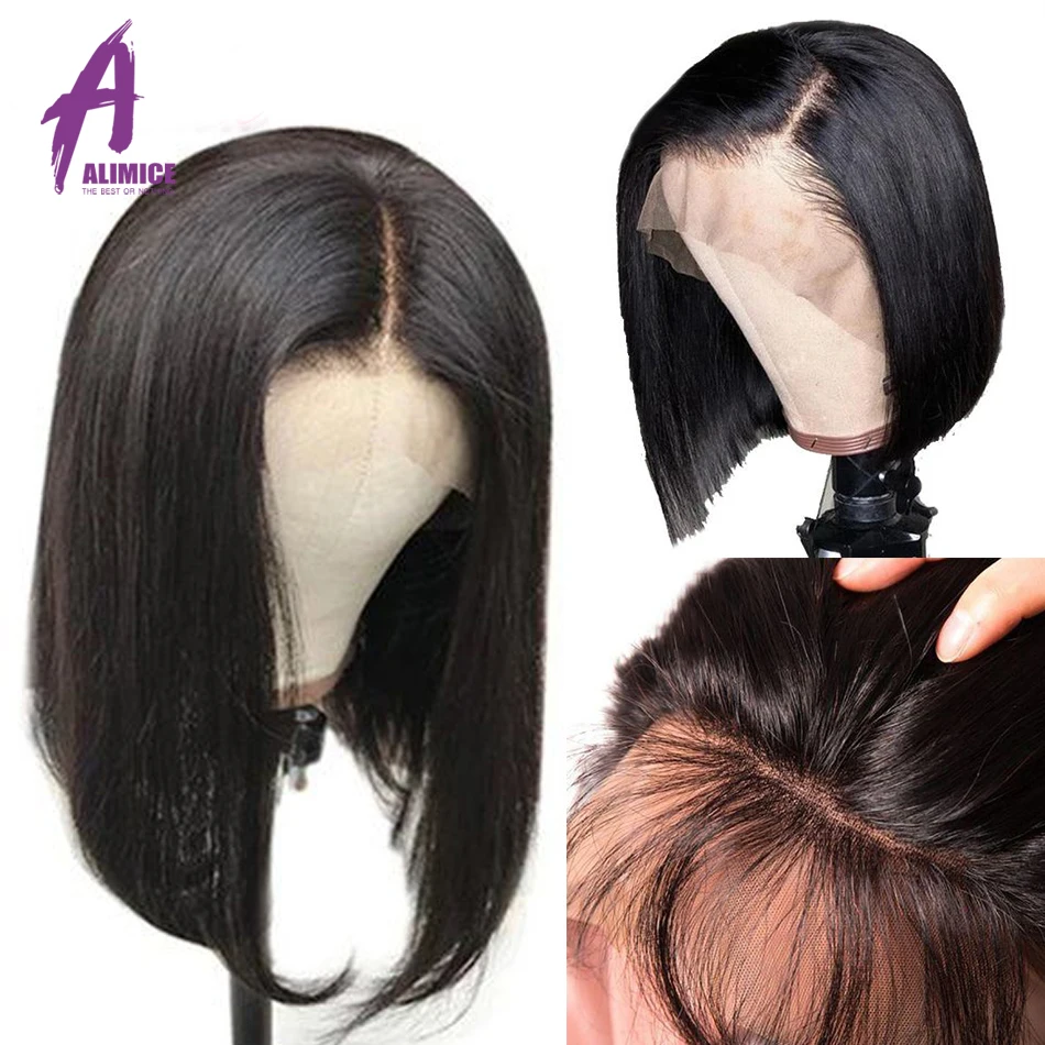 Alimice короткие человеческие волосы парики для женщин индийские 13x4 remy волосы на кружеве парики с предварительно выщипанные волосы тупым вырезом боб парики