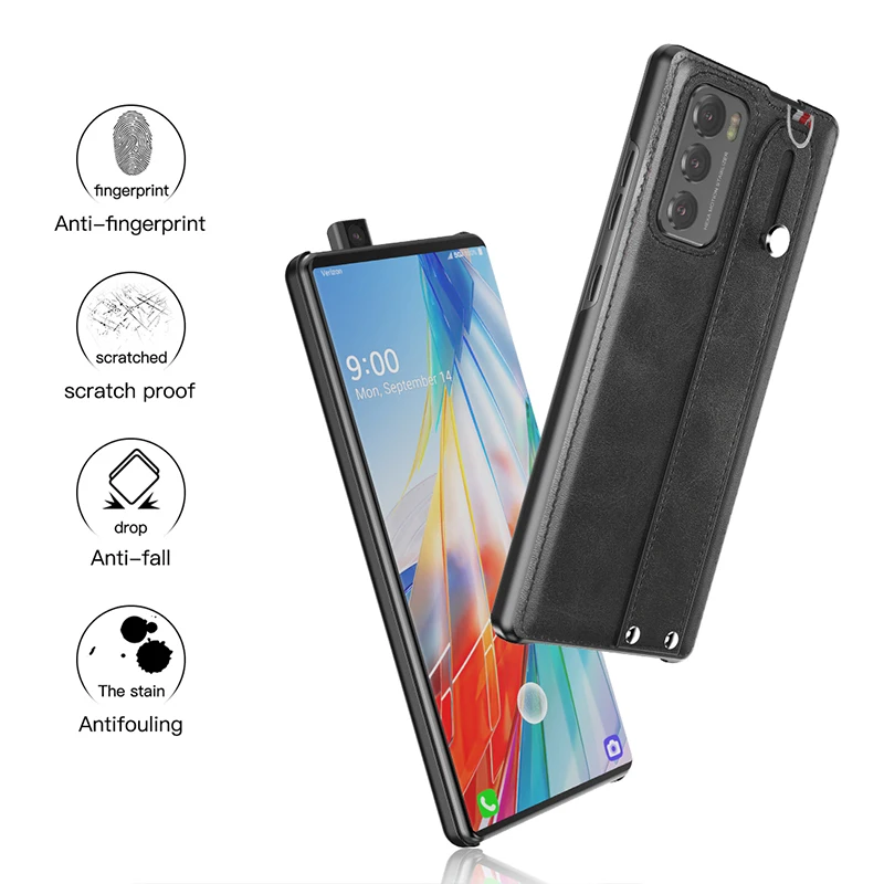hand band case for lg wing wrist strap phone holder stand luxury coque pu leather back cover fundas for lg wing accessories free global shipping