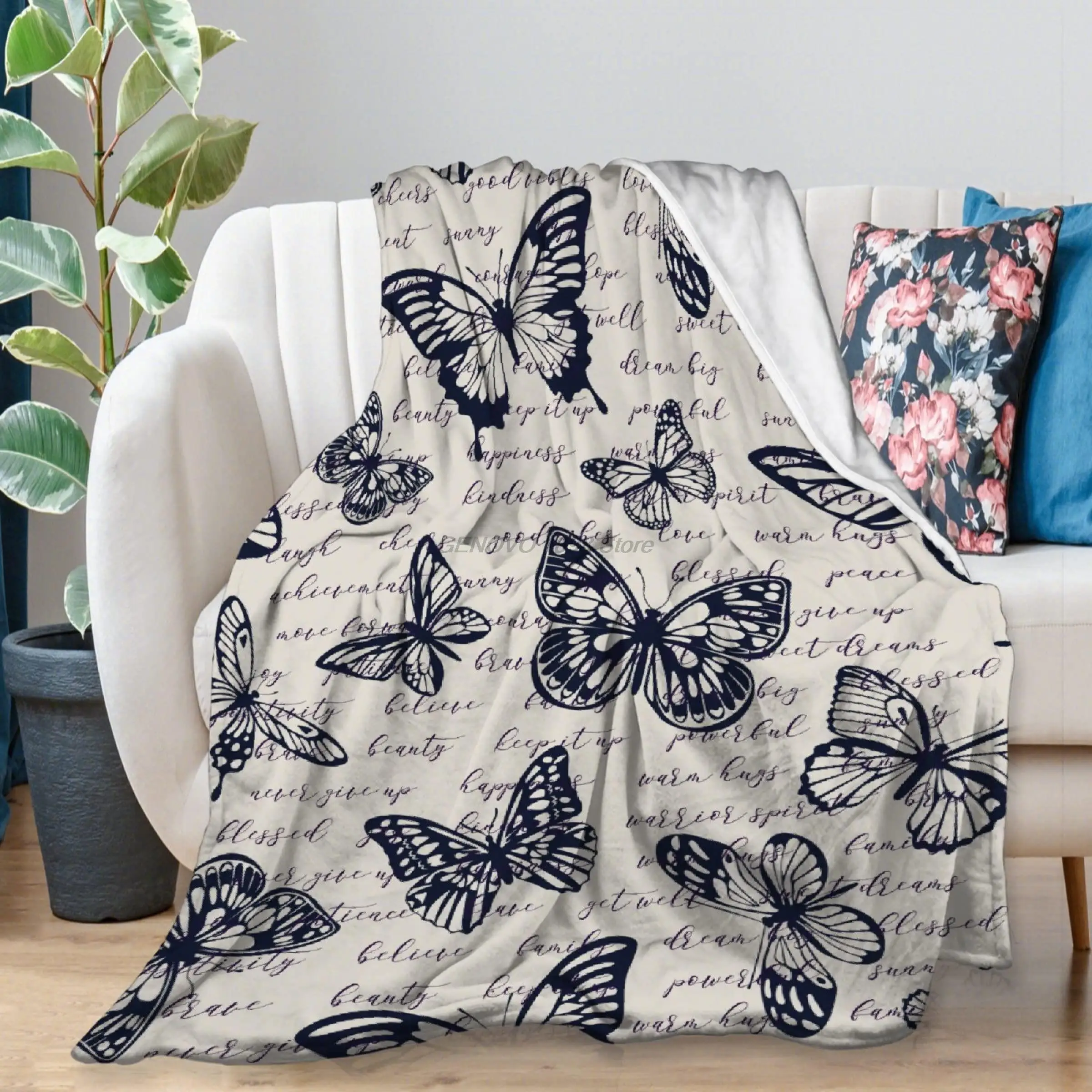 

Yaoola Vintage Blue Butterflies Flannel Blanket, All Season Soft Cozy Plush Bed Throw fit Bedroom Living Room Sofa Couch Bedding