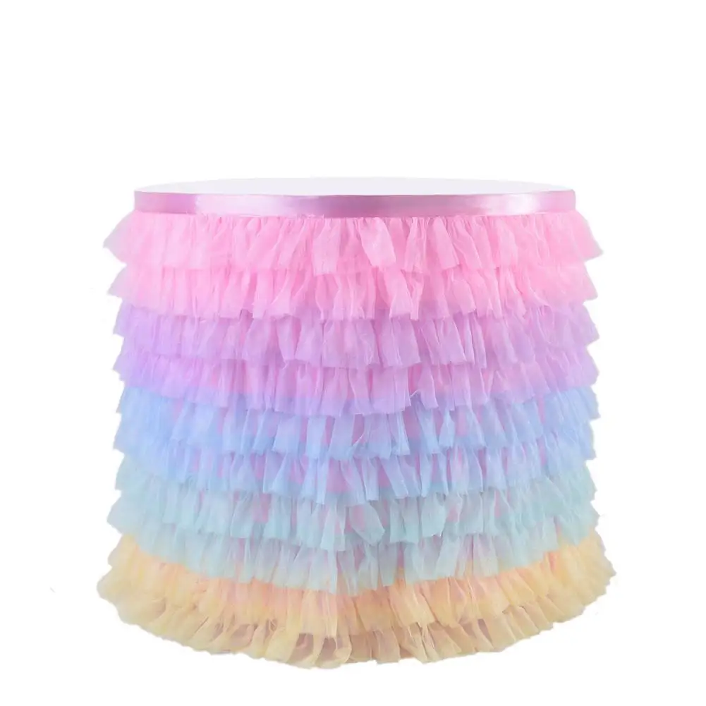 Разноцветная шифоновая юбка для стола из тюля прямоугольные круглые столы дома