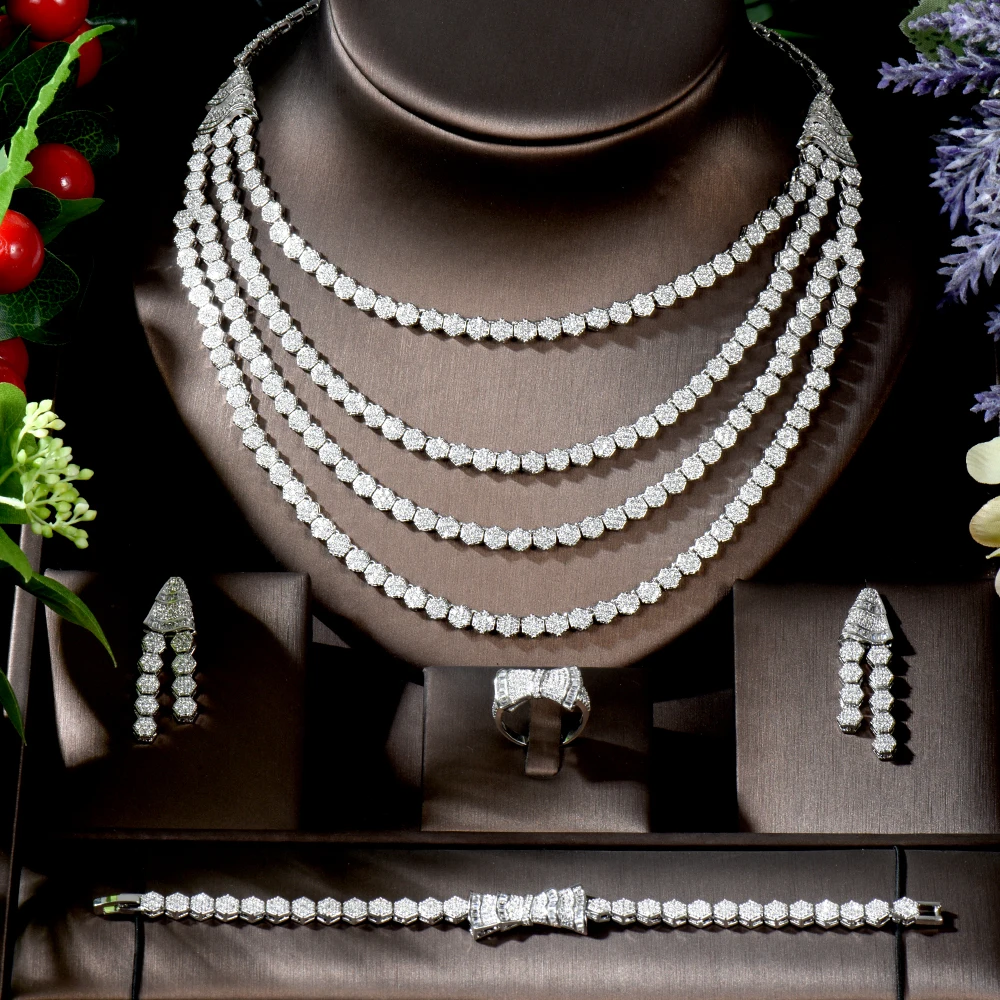 Элегантные наборы свадебных ювелирных изделий HIBRIDE 4 уровня с фианитами для