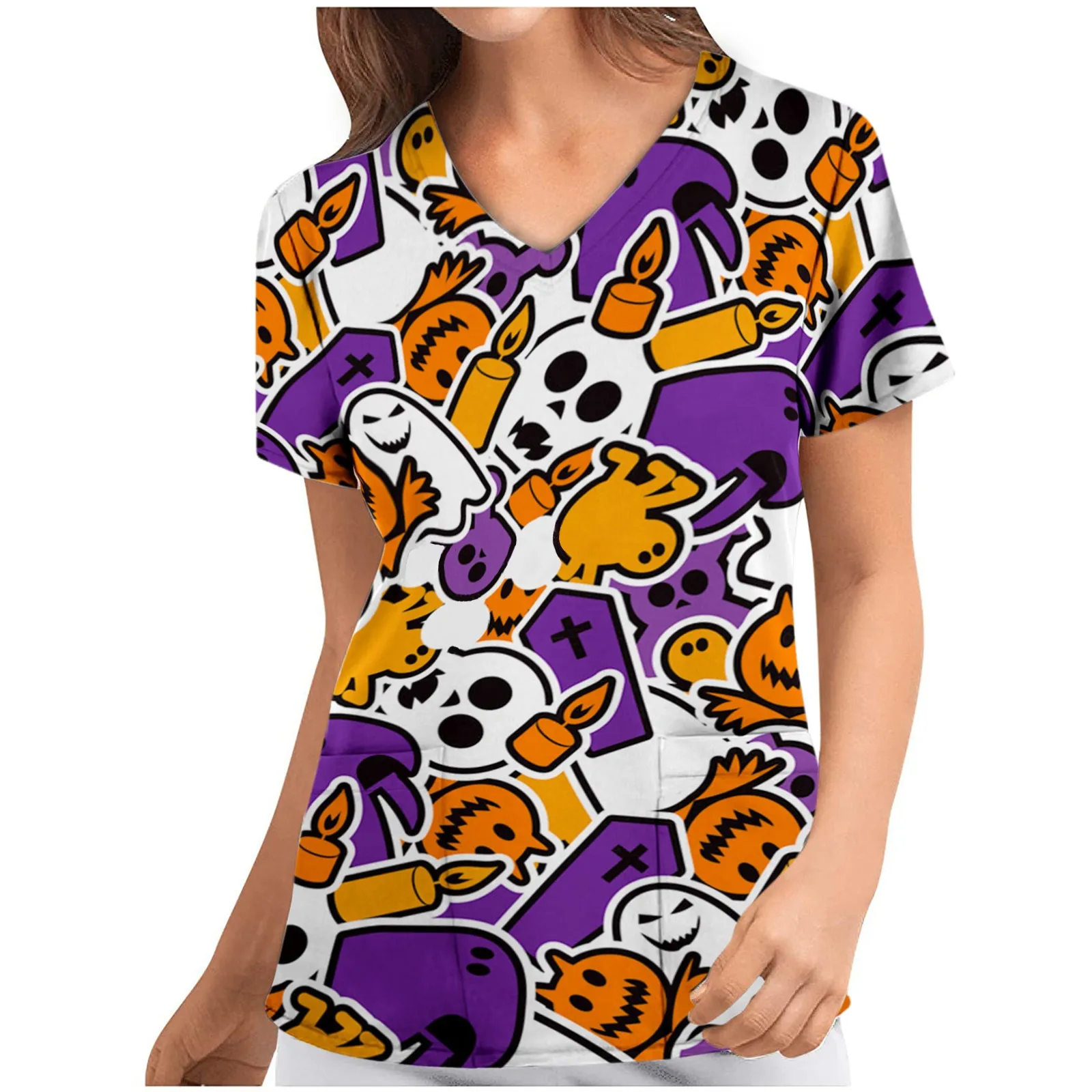 Женская медицинская Униформа с коротким рукавом принтом черепа|Униформа