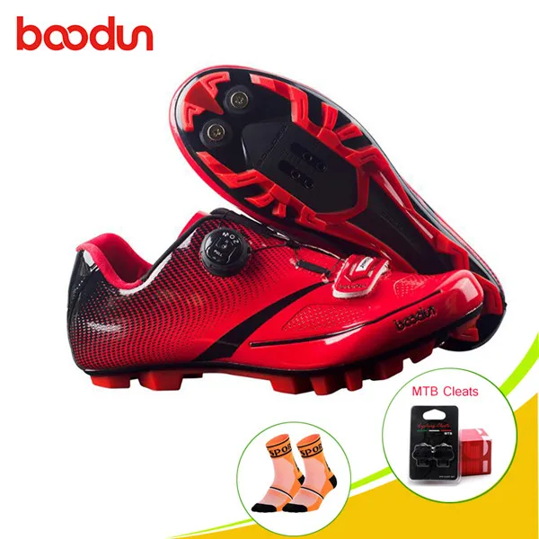 BOODUN mtb велосипедная Обувь zapatillas hombre профессиональные самозакрывающиеся велосипедные кроссовки MTB велосипедная обувь Нескользящая велосипедная Обувь Sapato - Цвет: Red with cleats