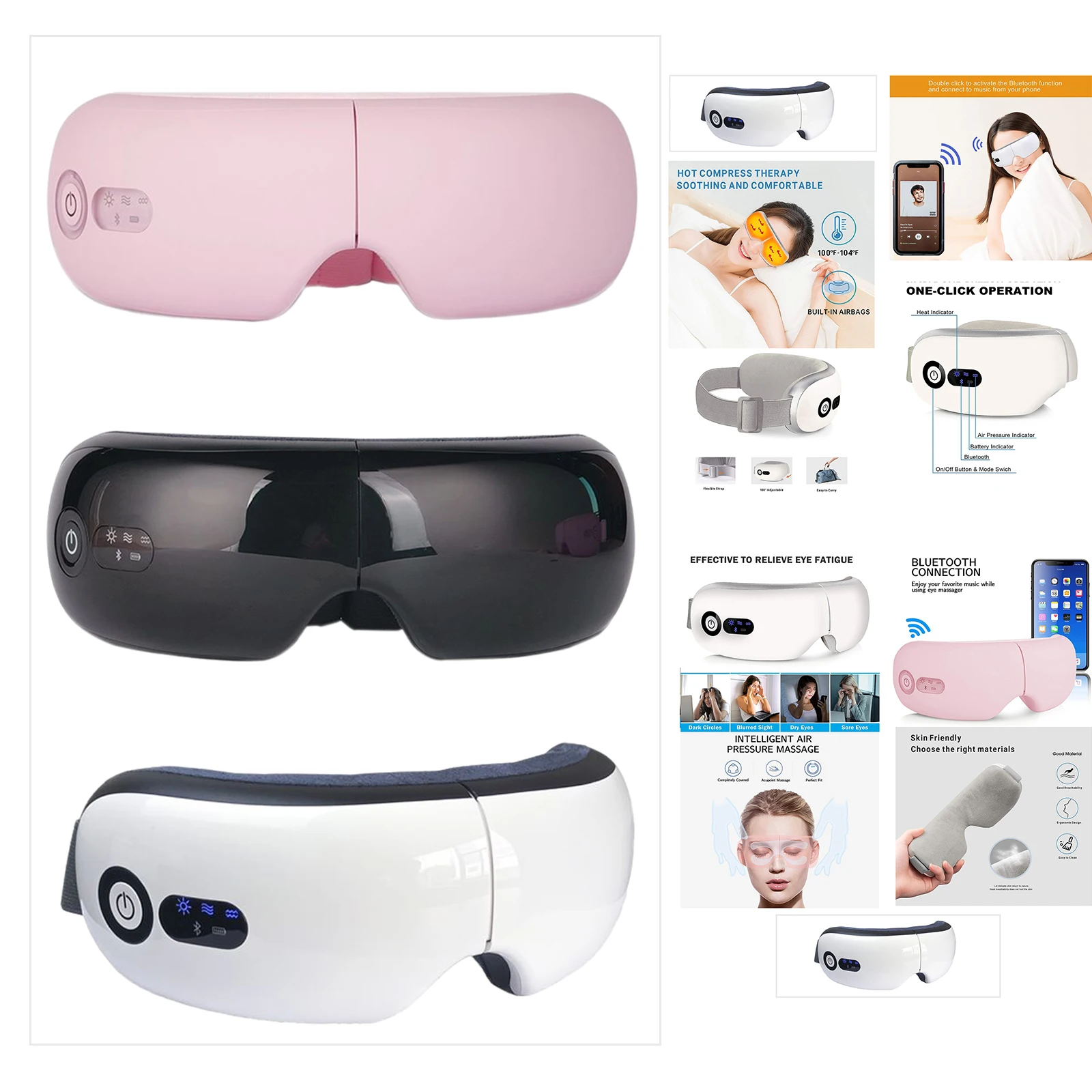 

Портативный Электрический массажер для глаз с тепловым сжатым воздухом, беспроводной массажер для глаз и дужек, перезаряжаемый