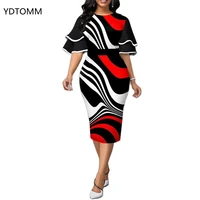 xxl size dresses elegant geometric print evening party dress 2022 autumn women butterfly sleeve chic office bodycon dresses