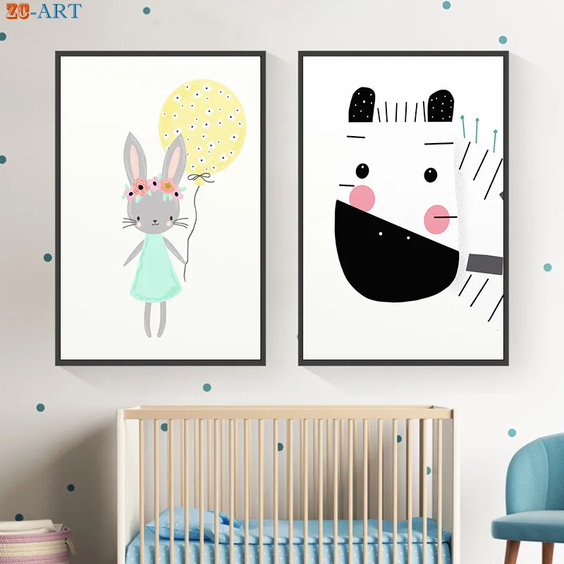 Детская Wall Art милые Животные принты Кролик Печать холст картины дети Спальня