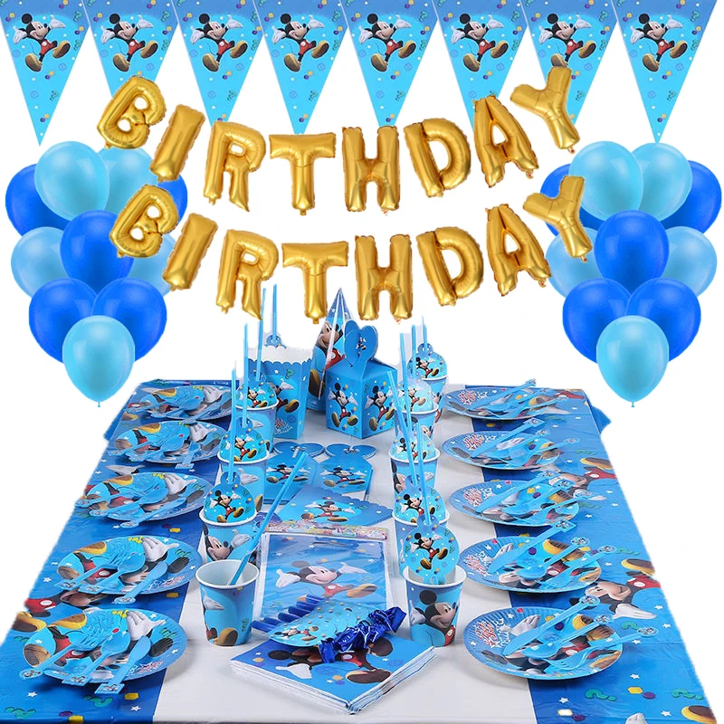 

Disney Mickey Mouse Theme Party Decoration Disposable Tableware Mickey Cartoon Theme Kids Boy Happy Birthday Favors Supplies
