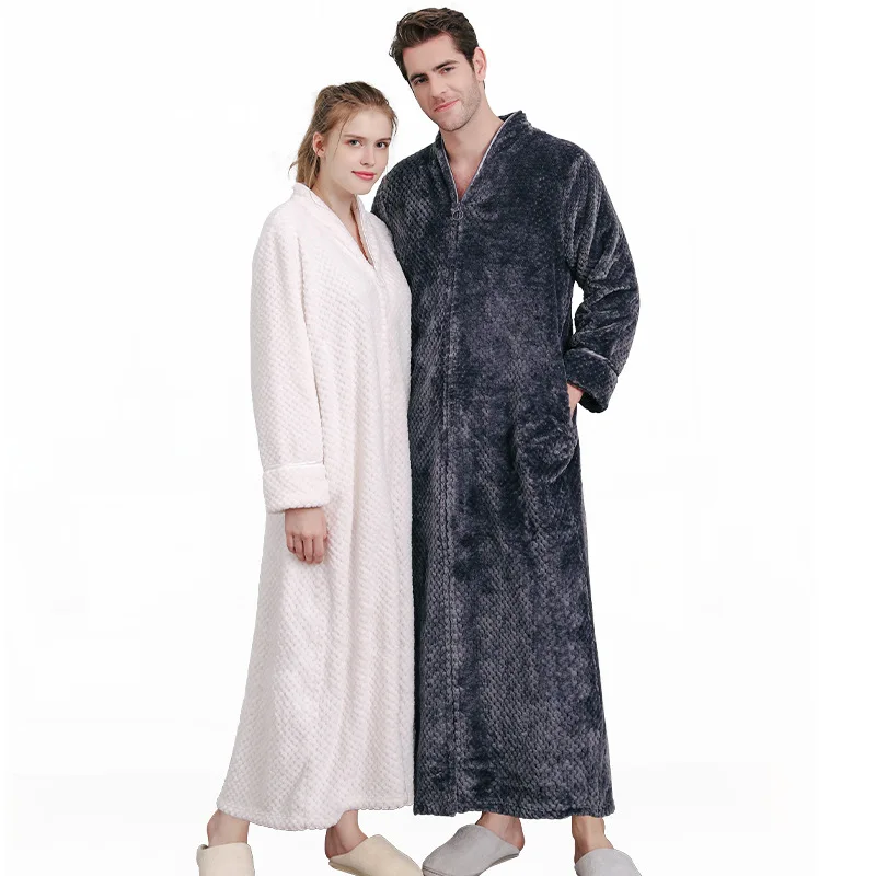 

Flannel Couple Kimono Belt Robe Autumn Winter Thicken Bathrobe V-Neck Lingerie Sleepwear Long Nightwear M-XL Loose Homewear