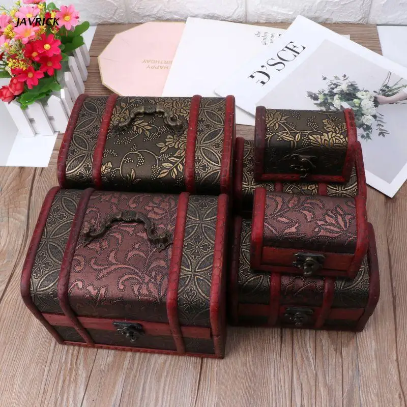 

3Pcs Different Sizes Vintage Wooden Storage Pirate Treasure Chest Jewelry Box