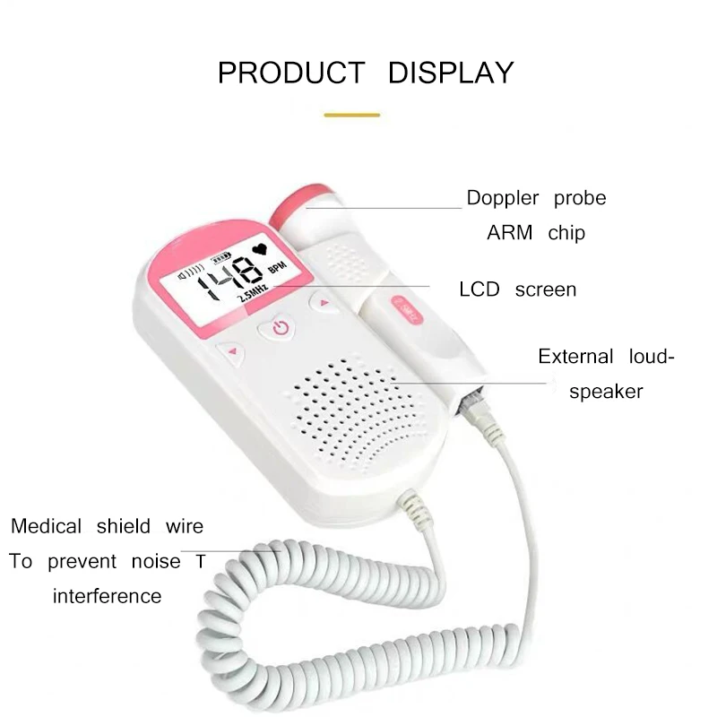 

LCD Display Fetal Doppler Pregnant Baby Heart Rate Monitor 2.5M Ultrasound Fetal Doppler Home Pregnancy Baby Heartbeat Detector