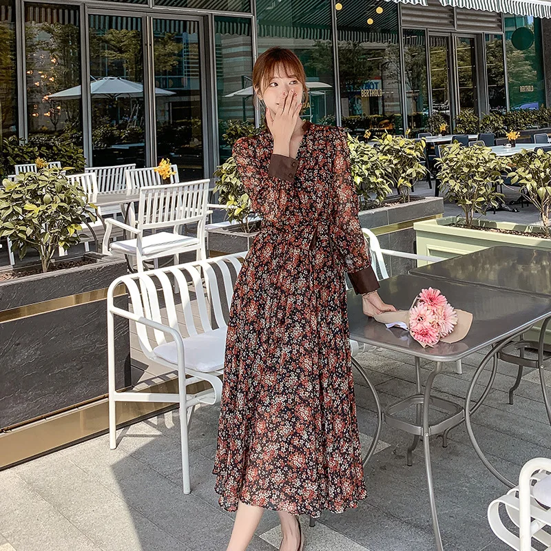 

2021 new Spring Summer New Style European streetwear Floral Printed female Dress Women Dress