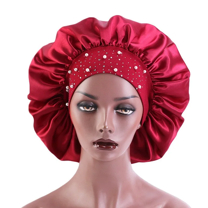 

African Muslim Large Women's Headscarf Hat Gypsophila Diamond Elastic Silk Night Hat European And American Fashion Headscarf Hat