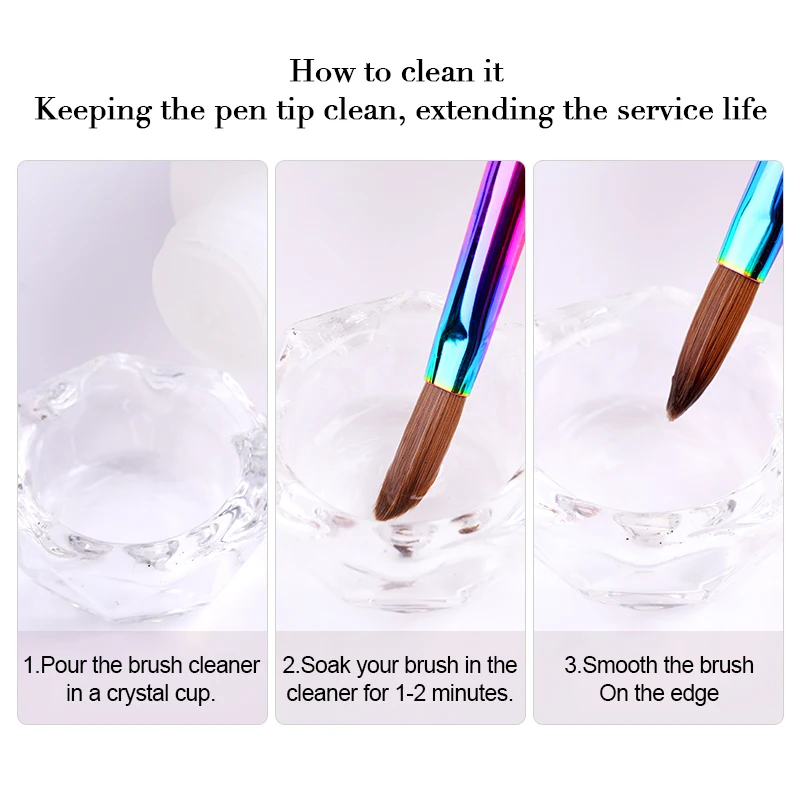 

BORN PRETTY Nail Art Bursh Acrylic UV Gel Extension Brush Metallic Handle Crystal Power Manicuring Professional Nail Art Tools