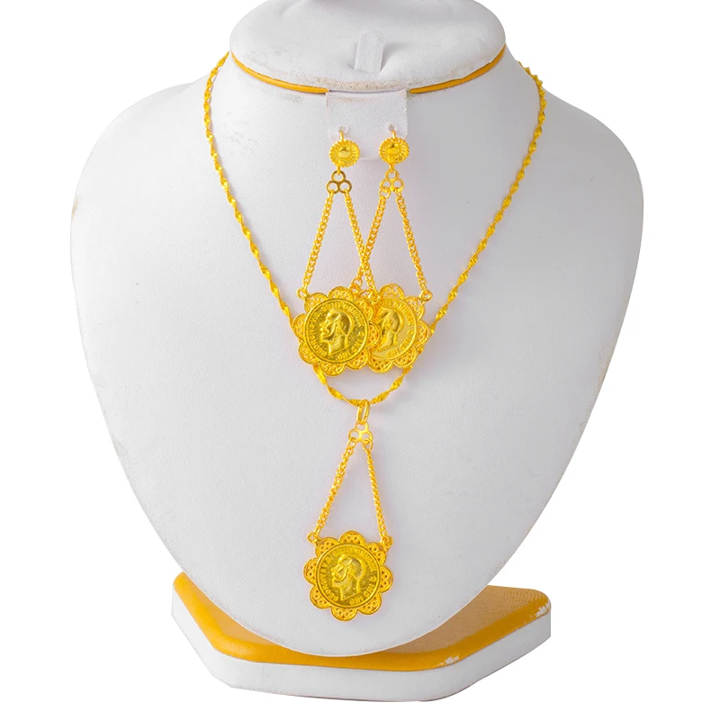 Комплект ювелирных изделий из золота и ожерелье серьги кольцо подарок для женщин