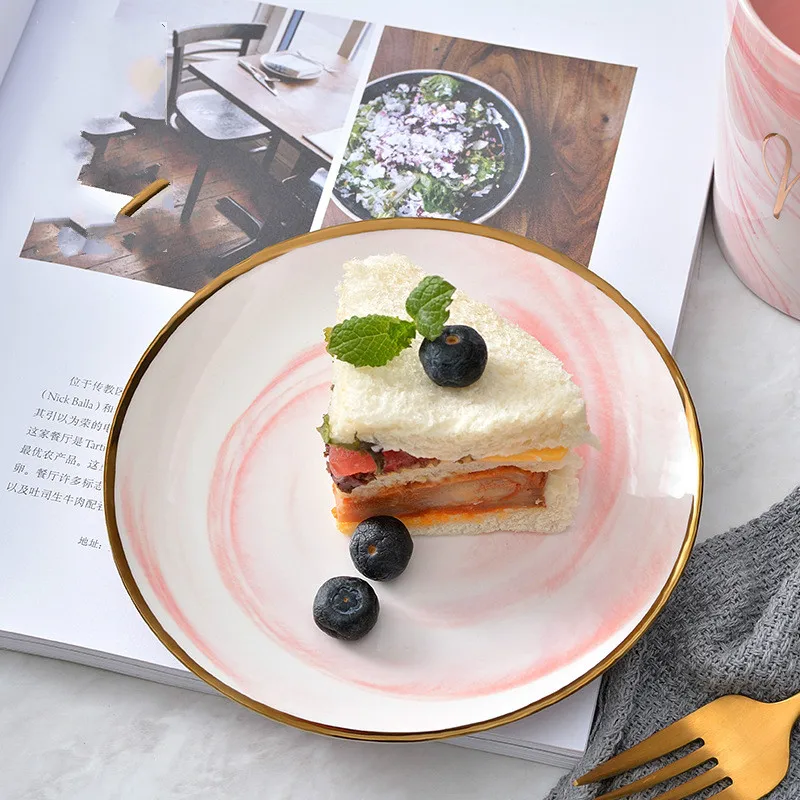 Керамическая тарелка в скандинавском стиле керамическая западном Мраморная