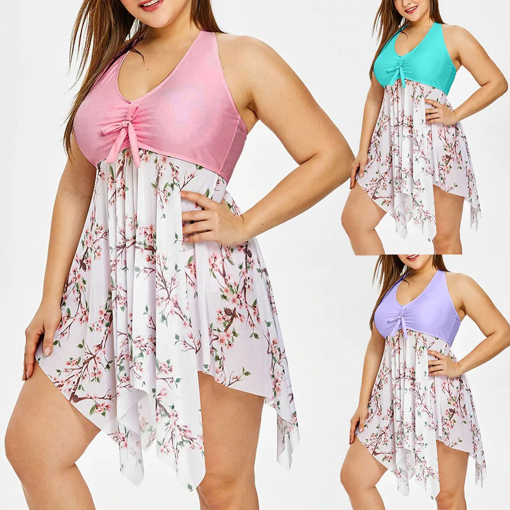 

Женский купальник бикини с цветочным рисунком, летний купальник-танкини из двух частей, пляжный купальник, купальный костюм, Мягкий купальн...