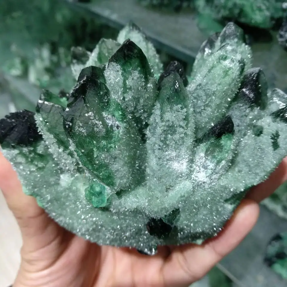 

680g Natural Green Ghost Phantom Quartz Crystal Cluster Healing Specimen