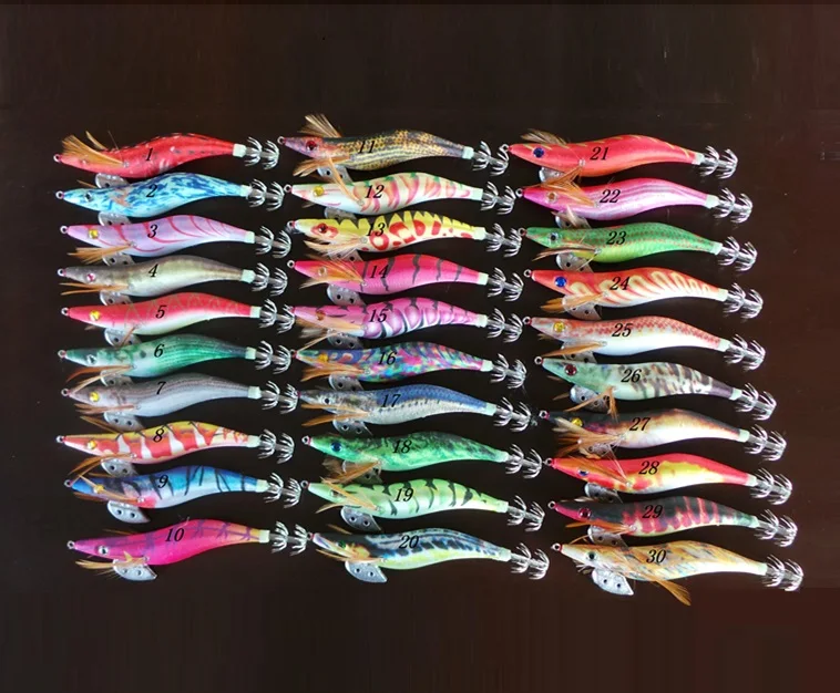 

15Pcs Luminous Squid Jig Lures Wood Shrimp Bait 2.5# 3.5# 11G 21G Pesca Carp Fishing Tackle