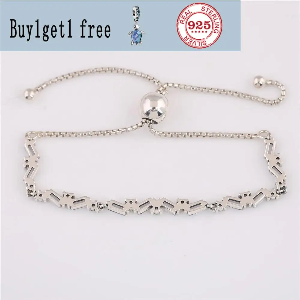 

925 Sterling Silver pan Bracelet Glacial Beauty Sliding With Crystal Adjust Bracelet Bangle Fit Bead Charm Diy Jewelry