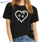 Летняя Новинка, женская футболка с принтом LOVE HEART CAT PAW, хлопковая Повседневная забавная футболка для леди, топ с принтом для девушек, хипстерская футболка