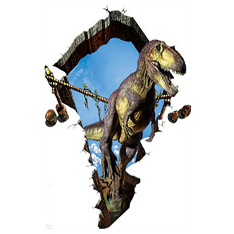 Динозавр двери наклейки 3d поврежденная стена Виниловые настенные украшения дома