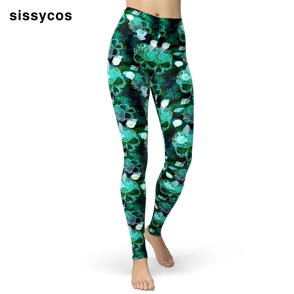 

Fish Scale Skull Printed Leggings for Women Gothic Sexy Stretch Fitness Green Push Up Leggins Brushed Buttery Soft Skinny Pants