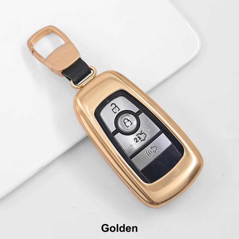 Golden QHCP чехол для ключей, чехол для автомобильного ключа с дистанционным управлением, чехол для ключей, брелок для ключей из алюминиевого сплава, 4 кнопки, подходит для Ford Mustang - Название цвета: Golden