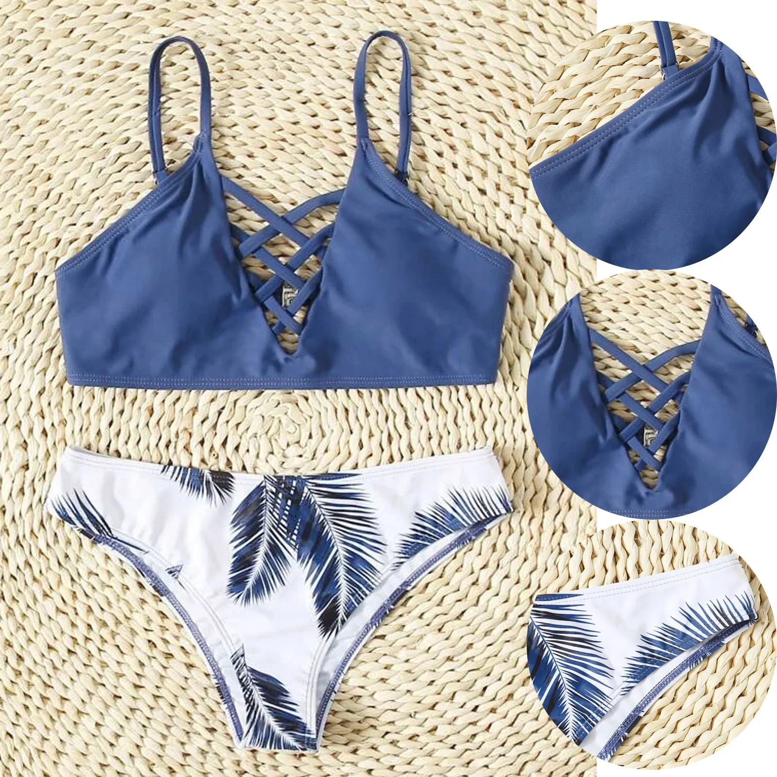 

Women Bikinis Set Leaf Print Wrap Bikini Set Push Up Swimsuit Beachwear Padded Swimwear for Ladies кђпалники женские 2021
