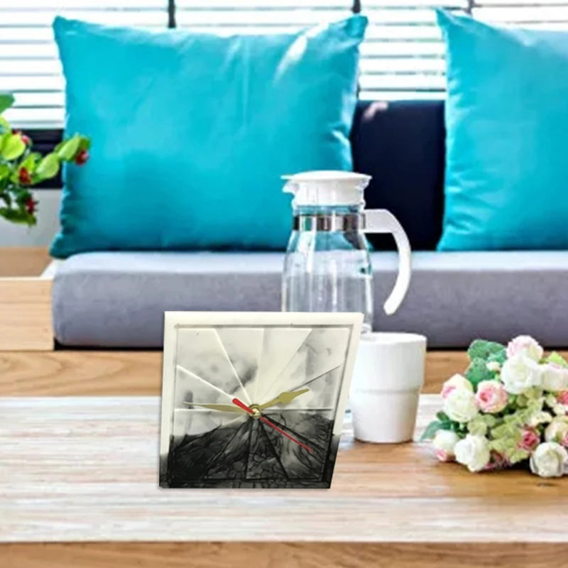 

R2LE Square Windmill Wall Clock Epoxy Resin Mold Desktop Ornaments Clock Silicone Mould DIY Crafts Home Decorations Casting