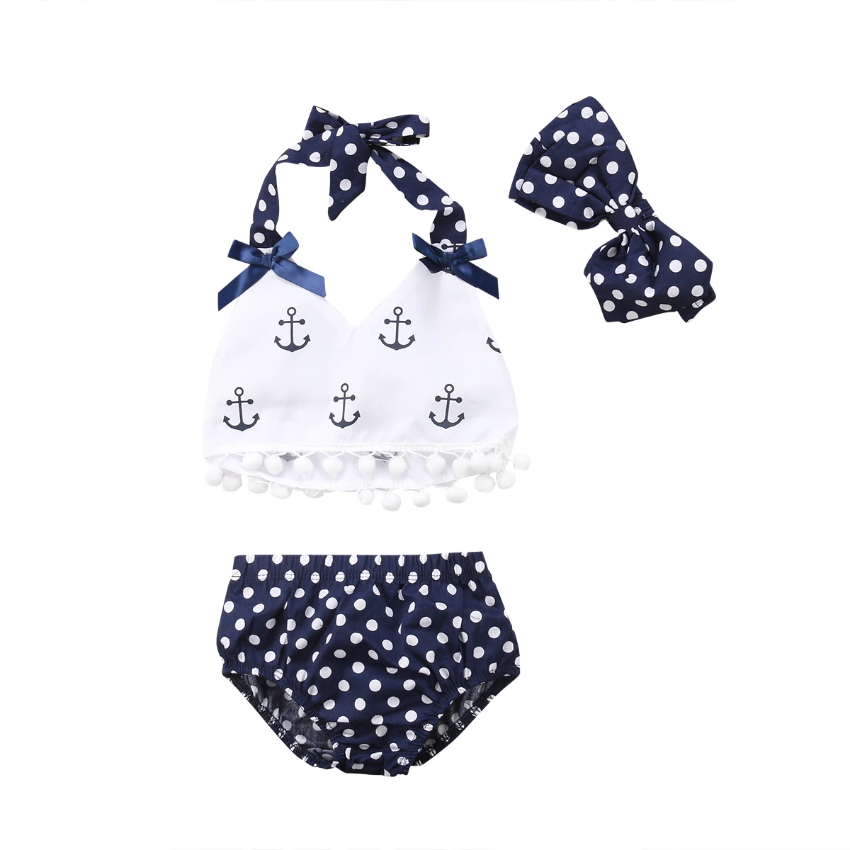 

Summer Baby Girls Sleeveless Halter Tops + Polka Dot Briefs Shorts + Headband 3pcs Outfits Set Baby Girl Clothes 0-24M