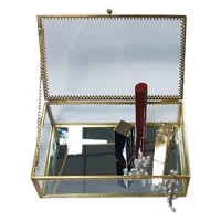 ornate gold brass vintage glass jewelry box lace edged rectangle geometric jewelry display organizer keepsake box case box