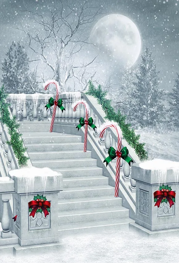 

5X7 футов Счастливого Рождества лестницы ветки сосны конфеты трости Зимняя ночь пользовательский фото студия фон винил 220 см X 150 см