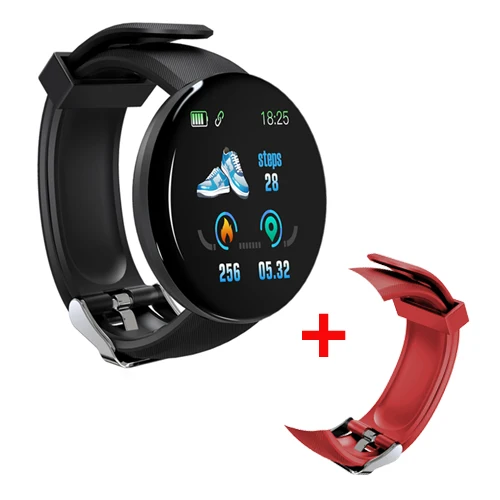 D18 новые умные часы для мужчин, кровяное давление, Круглые, Bluetooth, умные часы, женские часы, водонепроницаемые, спортивные, трекер, WhatsApp, для Android Ios - Цвет: black with red