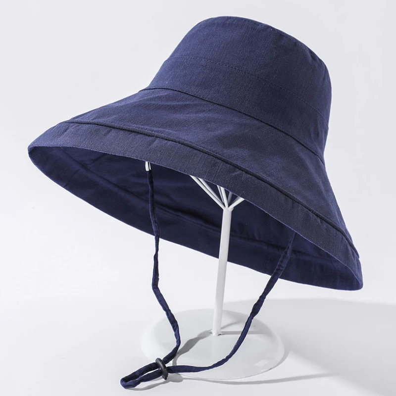 

HT3528 2021 Fashion Women Hat Spring Summer Anti-UV Wide Brim Sun Hat Ladies Flat Top Packable Bucket Hat Fishing Cap Panama Hat